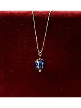Vintage Italy 10K Yellow Gold & Sterling Silver World Globe Pendant Necklace 18"